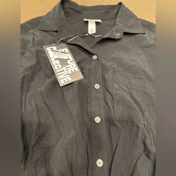 NWT FUTURE COLLECTIVE Collard Long Sleeve Smocked Midi Shirtdress - Sz: XXS - Picture 7 of 16